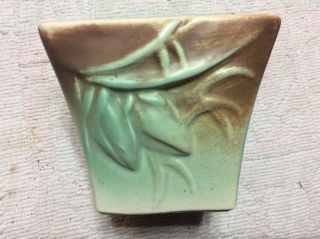 Vintage Mccoy Pottery Brown & Turquoise 4 " Embossed Lily Bud Planter Vg