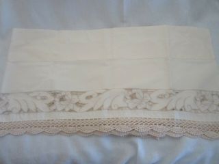 Vtg Set Of 2 Beige Crochet Floral Cut Out Window Valances French Country 5