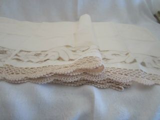 Vtg Set Of 2 Beige Crochet Floral Cut Out Window Valances French Country 6