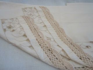 Vtg Set Of 2 Beige Crochet Floral Cut Out Window Valances French Country 8
