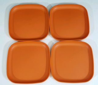 Vtg Tupperware Set Of 4 Square Orange 8 " Lunch Plates 1534 - 15