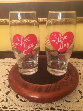 Two (2) Vintage “i Love Lucy” Heart Drink Kitchen / Barware Glasses