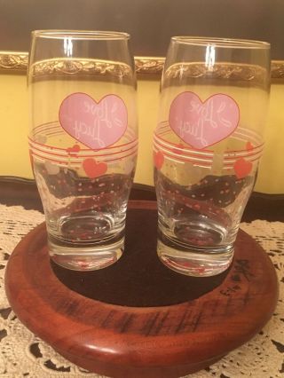 Two (2) Vintage “I Love Lucy” Heart Drink Kitchen / Barware Glasses 4