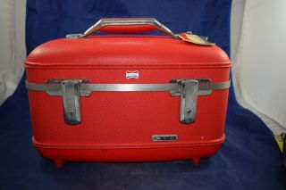 Vtg American Tourister Tiara Red Train Hard Case Complete W/tray Mirror Keys Bag