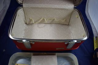 VTG American Tourister Tiara Red Train HARD Case Complete w/Tray Mirror Keys Bag 8