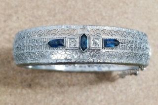 Vtg Sterling Silver Old/antique/ornate/filigree Bangle/bracelet W/safety Chain