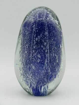 Vintage Artist Signed Cobalt Blue Bubble Cluster Glass Paperweight