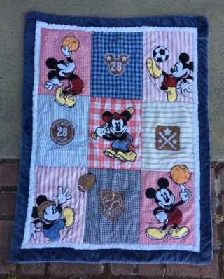 Mickey Mouse Baby Quilt Disney Sports Nursery Blanket Crib Vintage Baseball