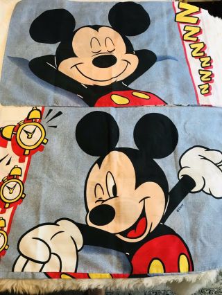 Vtg Mickey Mouse Reversible 2 Pillowcases Standard Pair Set Bed Pillow Case Exc