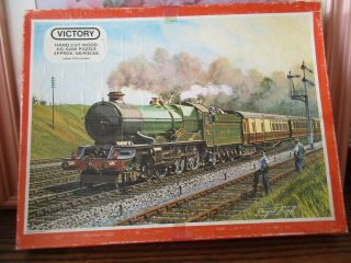 Vintage Victory Hand - Cut Wooden Jig Saw Puzzle King George Vi Steam Engine Train