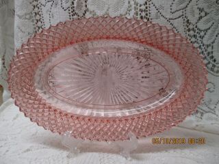 Vintage 12” Pink Miss America Anchor Hocking Depression Glass Oval Serving Plate