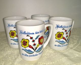 Vintage Berggren Mugs - Set Of 4 - Swedish Folk Art - 1960 