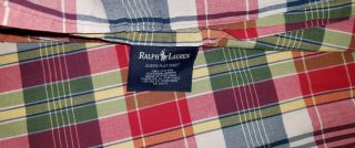Awesome Vintage Ralph Lauren SUNDECK PLAID 100 Cotton QUEEN Flat Sheet Fabric 3