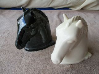 Vintage Horse Head Abingdon Usa Ceramic Knight Chess Black & White Bookends - S5