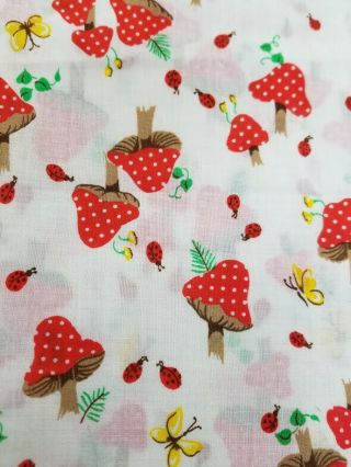 Vintage Cotton Fabric Red Mushrooms,  Ladybug,  Yellow B 