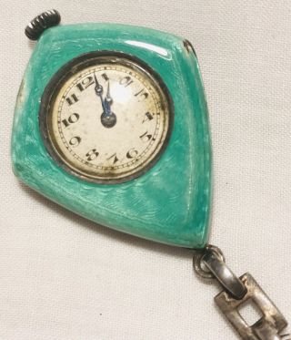 Vintage Swiss Blue/Green Guilloché Enamel Pendant Watch - Sterling/Diamonds? LOOK 2
