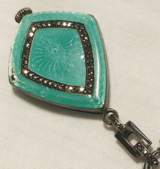 Vintage Swiss Blue/Green Guilloché Enamel Pendant Watch - Sterling/Diamonds? LOOK 3