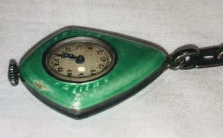 Vintage Swiss Blue/Green Guilloché Enamel Pendant Watch - Sterling/Diamonds? LOOK 4