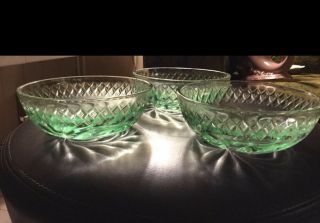 Us Glass Floral & Diamond Band 3 Berry Bowls Late 1920s Vintage Depression Glass