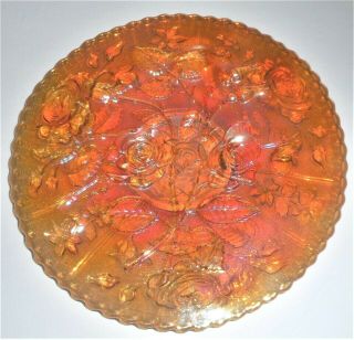Vintage Imperial Marigold Carnival Glass Open Rose Pattern 9 " Platter Ship