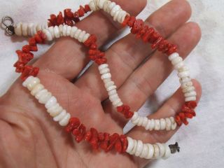 Vintage 15.  5 " Natural Red Coral Branch W/ Real Puka Shell 1970 