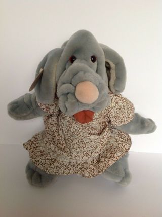 Vintage Ganz Bros 1981 Wrinkles Puppy Hand Puppet With Floral Dress