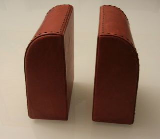 Vintage Mark Cross England Leather Bookends W/ Stitching With Sticker