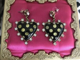 Betsey Johnson Vintage Miami Chic Black & White Polka Dot Lucite Heart Earrings