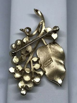 Vintage TRIFARI Crown Gold Tone Leaf With Faux Pearl Brooch Pin 4