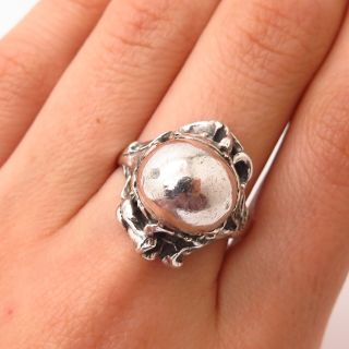 925 Sterling Silver Vintage Domed Floral Design Ring Size 9 1/4