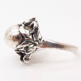 925 Sterling Silver Vintage Domed Floral Design Ring Size 9 1/4 3