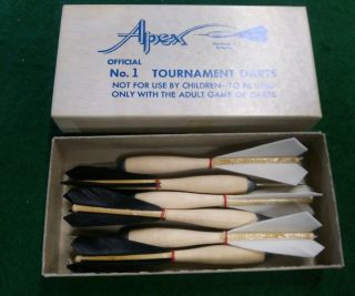 6 Vintage Apex Mfg No.  1 Tournament Darts Steel Tip W/box Norristown Pa.