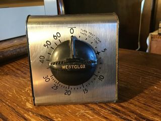 Vintage Westclox Lookout Metal Chrome Black Kitchen Timer 60 Minutes Great