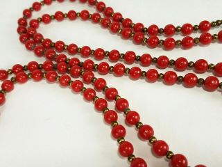 Vintage Art Deco Flapper Beads Bright Cherry Red Lucite Brass Long 54 "
