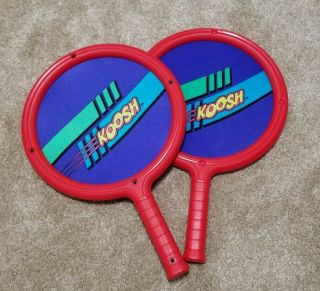 Two (2) Vintage Red Koosh Ball Game Racquets W/ Dual Bar Design,  Racket Rackets