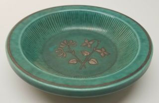 Vintage Gustavsberg Wilhelm Kage Argenta Art Pottery Silver Floral Overlay Bowl 2