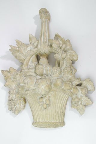 Vintage Plaster Wall Plaque,  Home Decor Basket With Fruit 21 " X 16 - 1/2 " X 3 "