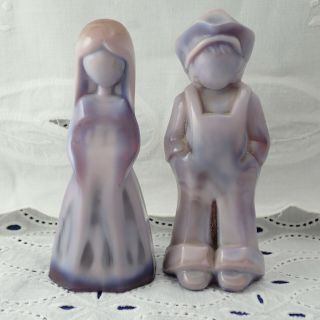 Vintage Mosser Sugar Plum Purple Slag Josh & Jenny Boy Girl Figurine Set