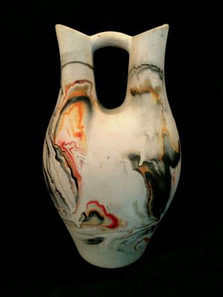 Vintage Nemadji Art Pottery Wedding Vase Pre 1980 Reds/black Marbled 10 1/2 " T