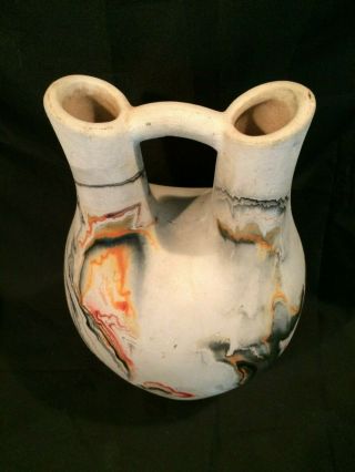 Vintage Nemadji Art Pottery Wedding Vase pre 1980 Reds/Black Marbled 10 1/2 