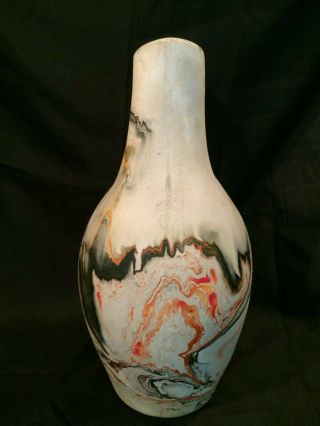 Vintage Nemadji Art Pottery Wedding Vase pre 1980 Reds/Black Marbled 10 1/2 