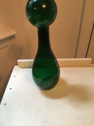 Vintage Blenko American Art Glass Emerald Green 12 " Decanter With Stopper