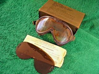 Vintage Military Goggles Sun Wind And Dust W/extra Lens 8465 - 273 - 3626 Omnitech