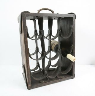 Vintage Rustic Wood And Leather Heavy Wine Rack Home Decor Primitive