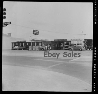 W8 - O Vintage Photo Negative - Great Vintage Shot Of A Gas Station And Cars