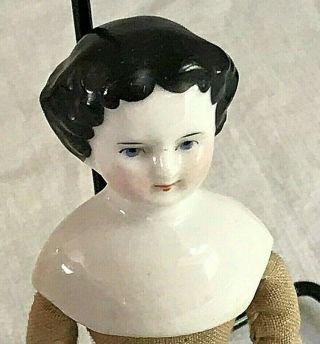 Antique German Civil War Era Flat Top Doll House China Head Doll 5 " Tall