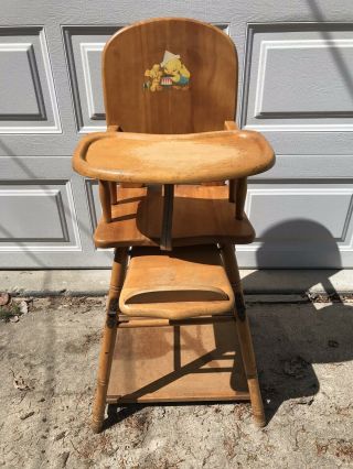 Vintage Heywood Wakefield Wood Convertible High Chair Table Stroller Walker