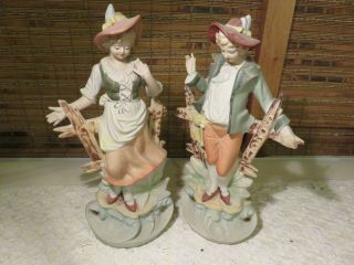 Vintage Porcelain Figurines Peasant Man & Woman Hand Painted 11 " Occupied Japan