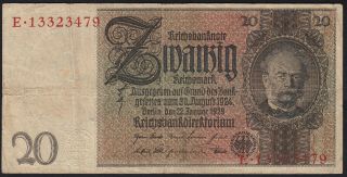 1929 20 Reichsmark Germany Vintage Nazi Old Money Banknote Currency P 181a Vf