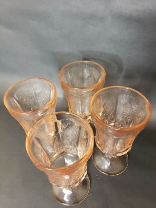 4 Pink Depression Madrid Recollection Glasses Stem Footed Panels Goblet Vintage